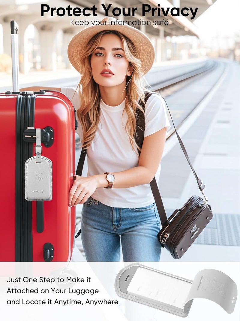 LifeChé Luggage Tags Built-in Anti-Loss Tracker, Luxury Leather Luggage Tags for Suitcase, Travel Bags, Backpacks, Travel Organizer for Lost Baggage Prevention (Light Gray) - Image 4